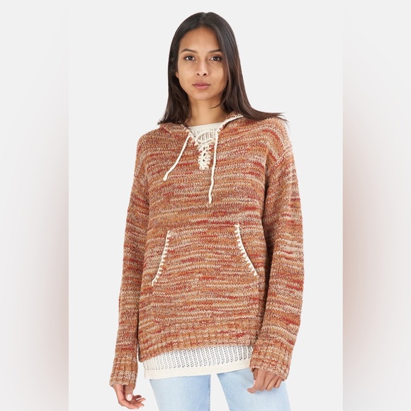 Redone sweater sweatshirt in terracotta red with hood redone 90s Baja pullover - Picture 1 of 5
